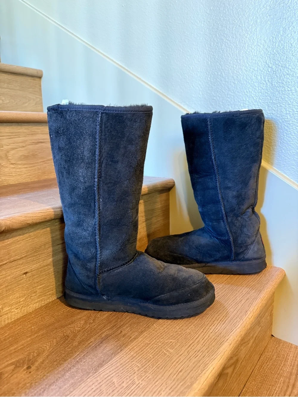 Aussie Dogs Genuine Sheepskin Tall Black Boots Women’s 7 Men’s 6 Rare VGUC